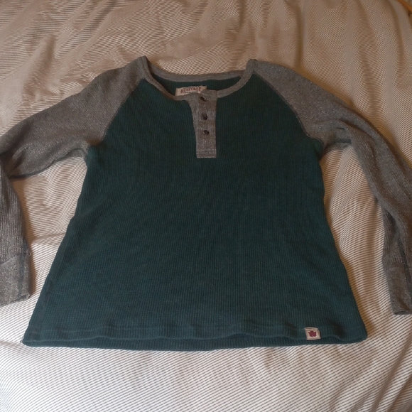 Stanfield's Tops - Stanfield Canadian Waffle Turquoise Gray Henley Shirt